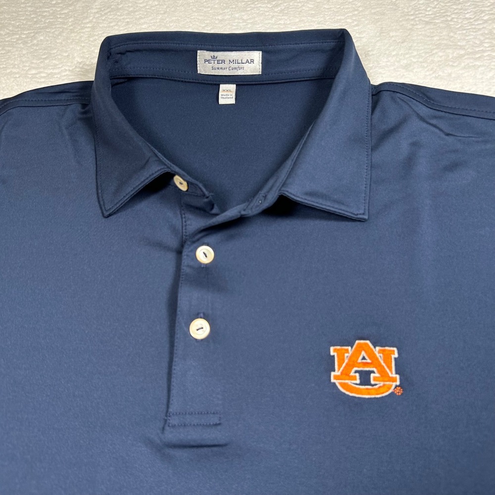 Peter Millar Summer Comfort Polo Auburn Tigers Men XXL Navy Blue Short Sleeve